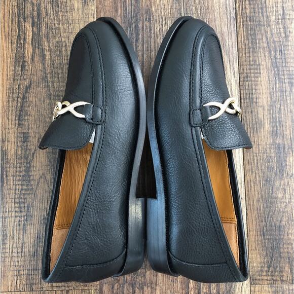 Joie Nappa Leather Loafer Moc Toe Gold Bit Detail Preppy "Laila" Size 5 Black - Picture 7 of 12